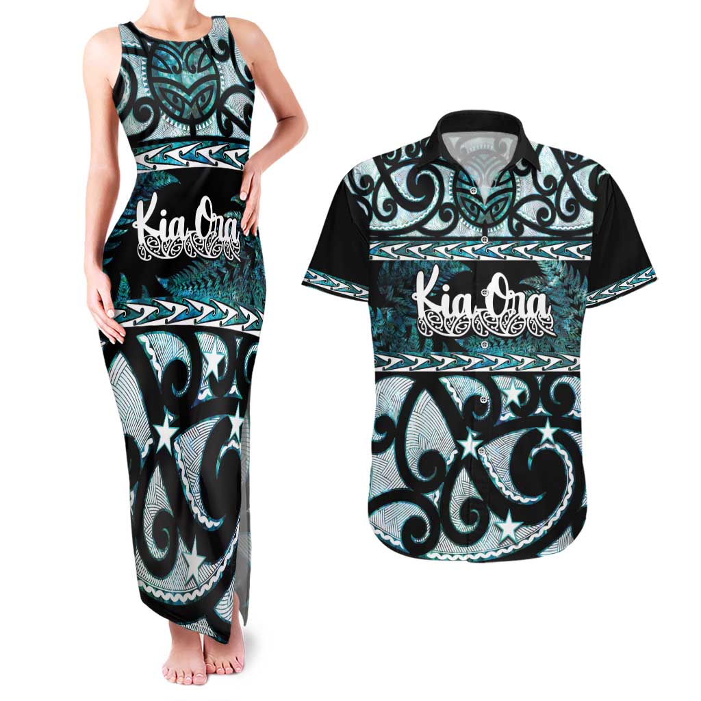 Kia Ora New Zealand Couples Matching Tank Maxi Dress and Hawaiian Shirt Aotearoa Proud Maori Paua Shell Silver Fern - Aussie Hoodie