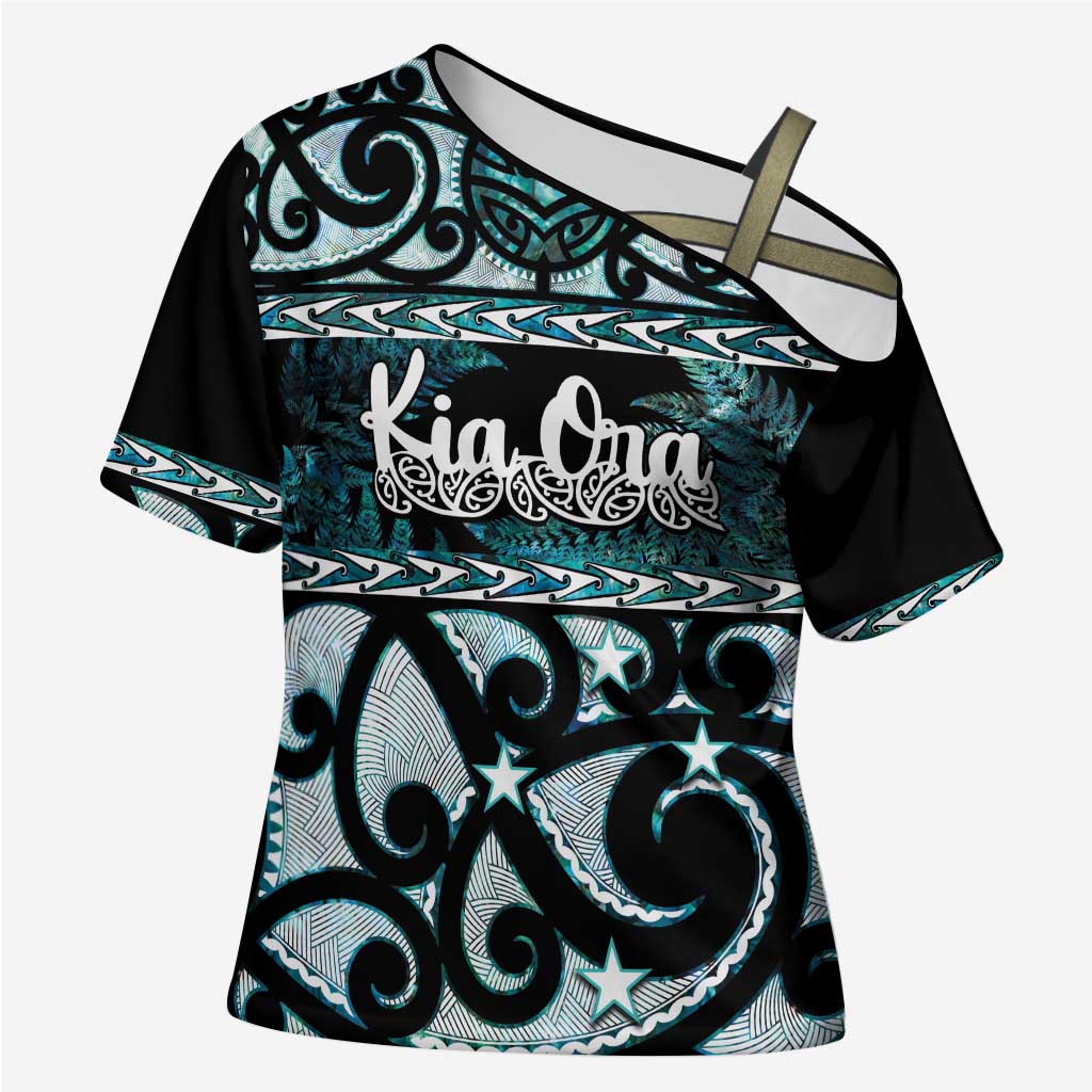 Kia Ora New Zealand Cross Shoulder Shirt Aotearoa Proud Maori Paua Shell Silver Fern - Aussie Hoodie