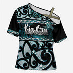 Kia Ora New Zealand Cross Shoulder Shirt Aotearoa Proud Maori Paua Shell Silver Fern - Aussie Hoodie