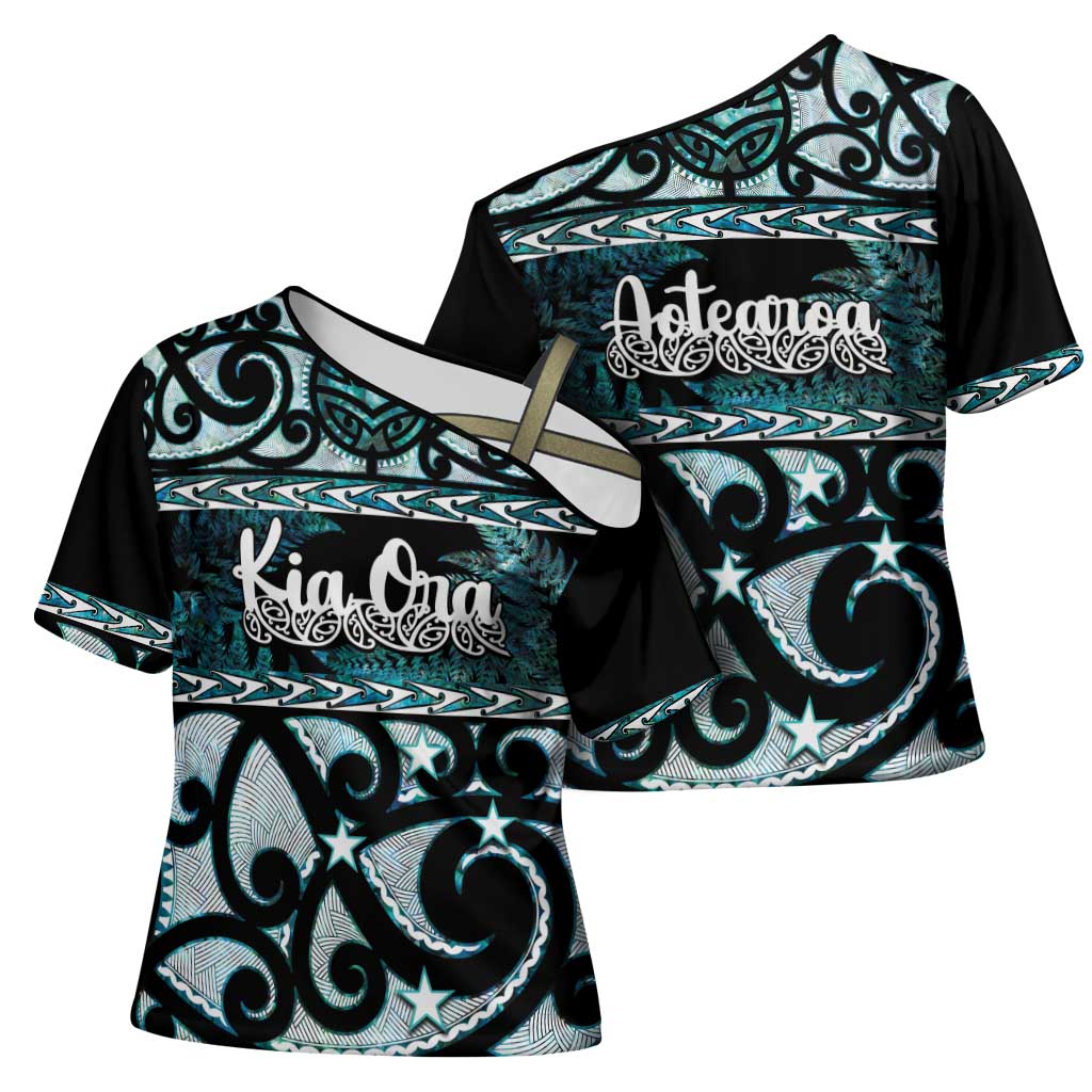 Kia Ora New Zealand Cross Shoulder Shirt Aotearoa Proud Maori Paua Shell Silver Fern - Aussie Hoodie