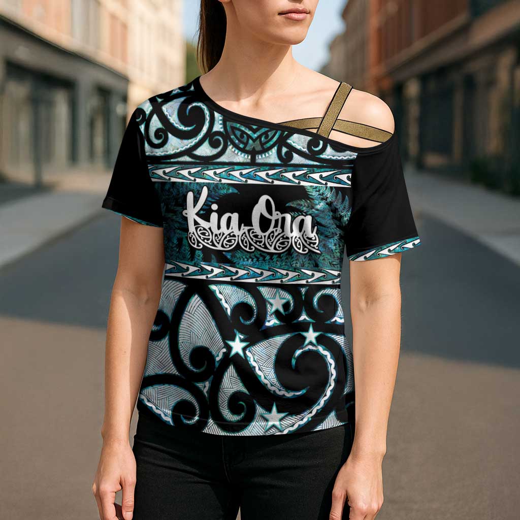 Kia Ora New Zealand Cross Shoulder Shirt Aotearoa Proud Maori Paua Shell Silver Fern - Aussie Hoodie
