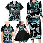 Kia Ora New Zealand Family Matching Long Sleeve Bodycon Dress and Hawaiian Shirt Aotearoa Proud Maori Paua Shell Silver Fern - Aussie Hoodie