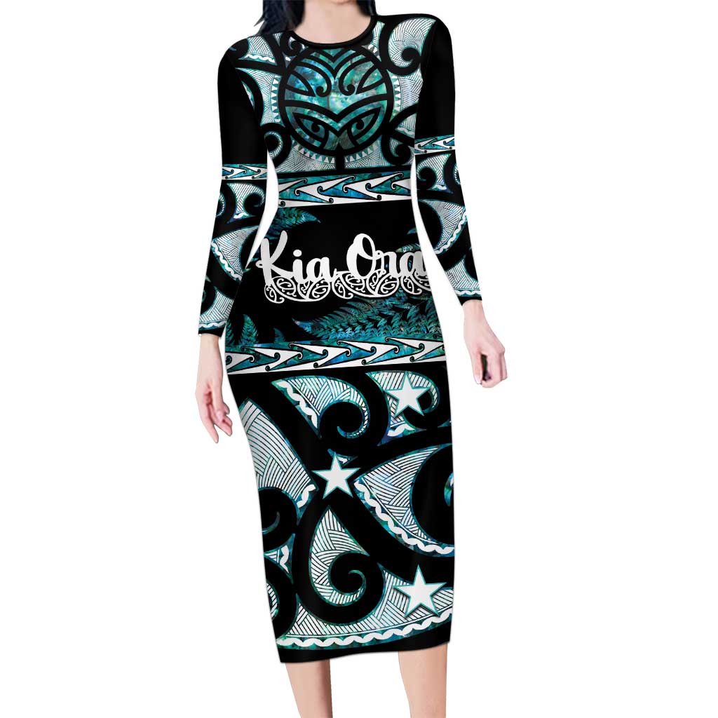 Kia Ora New Zealand Family Matching Long Sleeve Bodycon Dress and Hawaiian Shirt Aotearoa Proud Maori Paua Shell Silver Fern - Aussie Hoodie