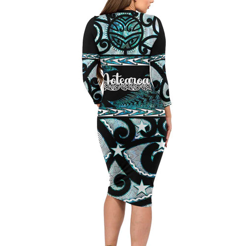 Kia Ora New Zealand Family Matching Long Sleeve Bodycon Dress and Hawaiian Shirt Aotearoa Proud Maori Paua Shell Silver Fern - Aussie Hoodie