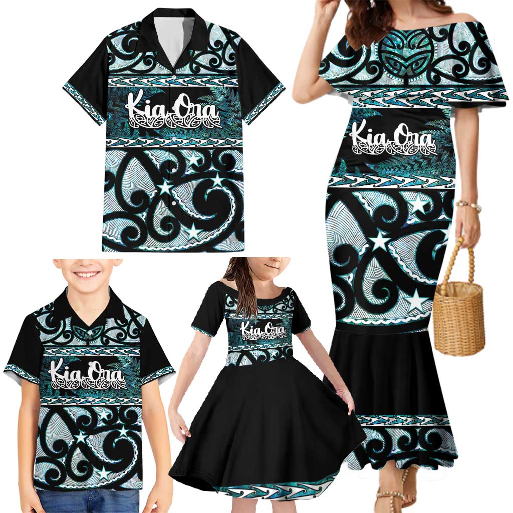 Kia Ora New Zealand Family Matching Mermaid Dress and Hawaiian Shirt Aotearoa Proud Maori Paua Shell Silver Fern - Aussie Hoodie