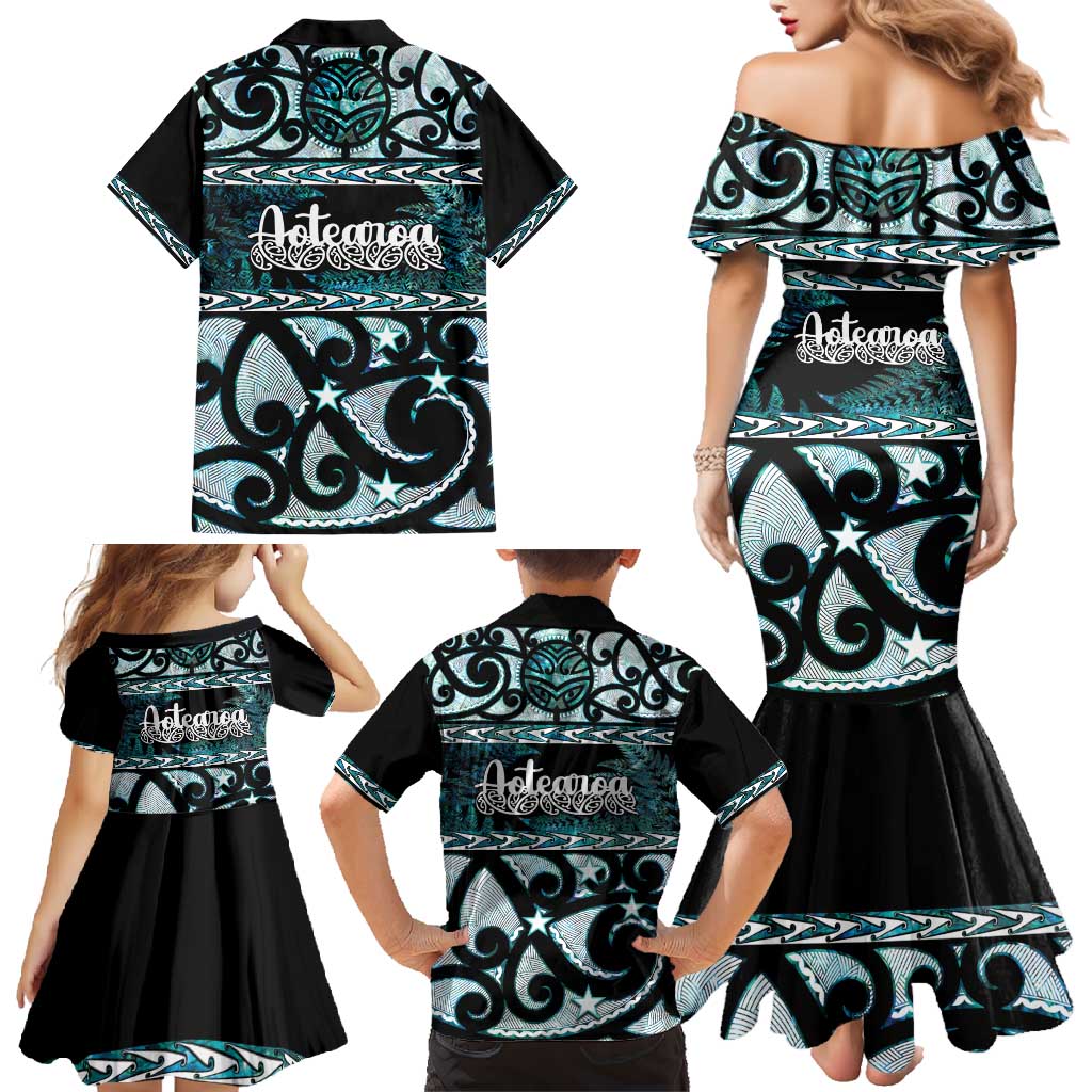 Kia Ora New Zealand Family Matching Mermaid Dress and Hawaiian Shirt Aotearoa Proud Maori Paua Shell Silver Fern - Aussie Hoodie