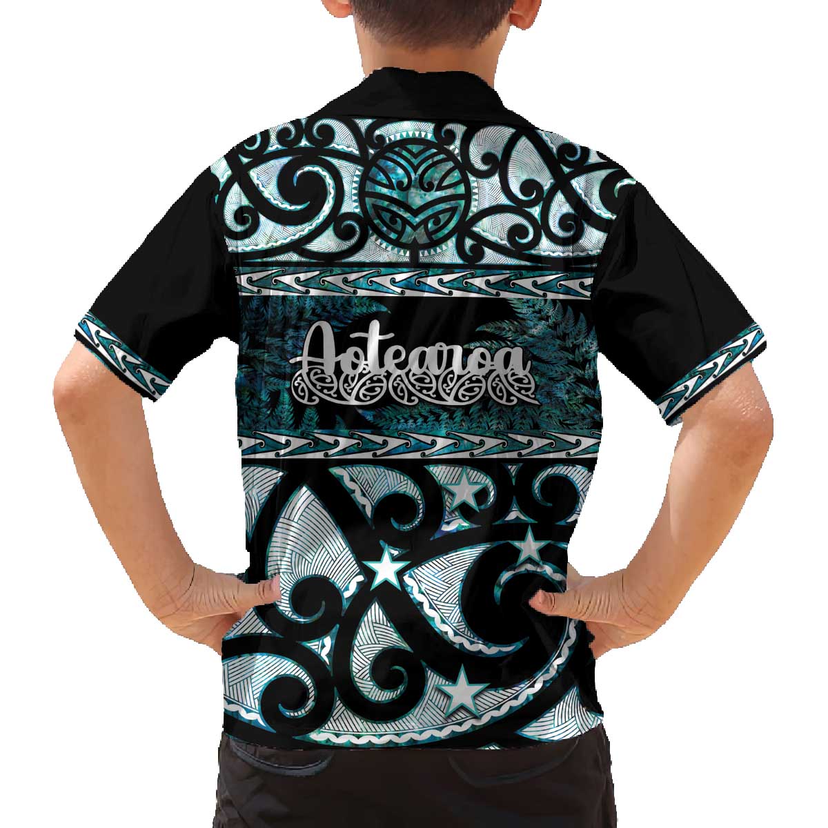 Kia Ora New Zealand Family Matching Off The Shoulder Long Sleeve Dress and Hawaiian Shirt Aotearoa Proud Maori Paua Shell Silver Fern - Aussie Hoodie