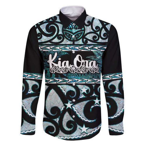Kia Ora New Zealand Family Matching Off The Shoulder Long Sleeve Dress and Hawaiian Shirt Aotearoa Proud Maori Paua Shell Silver Fern - Aussie Hoodie