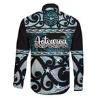Kia Ora New Zealand Family Matching Off The Shoulder Long Sleeve Dress and Hawaiian Shirt Aotearoa Proud Maori Paua Shell Silver Fern - Aussie Hoodie