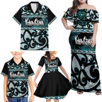 Kia Ora New Zealand Family Matching Off Shoulder Maxi Dress and Hawaiian Shirt Aotearoa Proud Maori Paua Shell Silver Fern - Aussie Hoodie