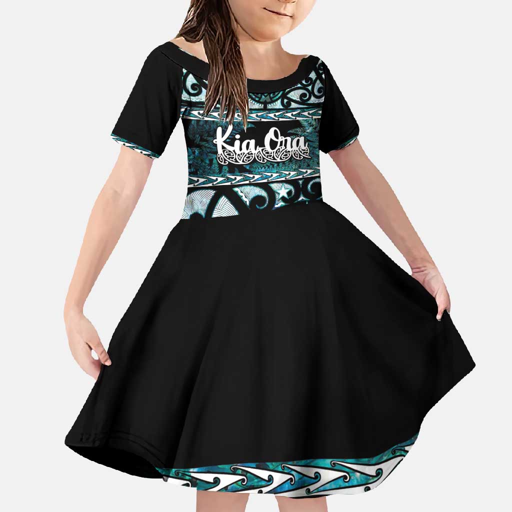 Kia Ora New Zealand Family Matching Off Shoulder Maxi Dress and Hawaiian Shirt Aotearoa Proud Maori Paua Shell Silver Fern - Aussie Hoodie