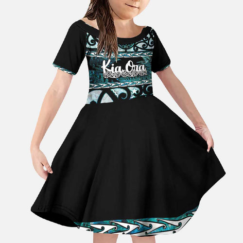 Kia Ora New Zealand Family Matching Off Shoulder Maxi Dress and Hawaiian Shirt Aotearoa Proud Maori Paua Shell Silver Fern - Aussie Hoodie