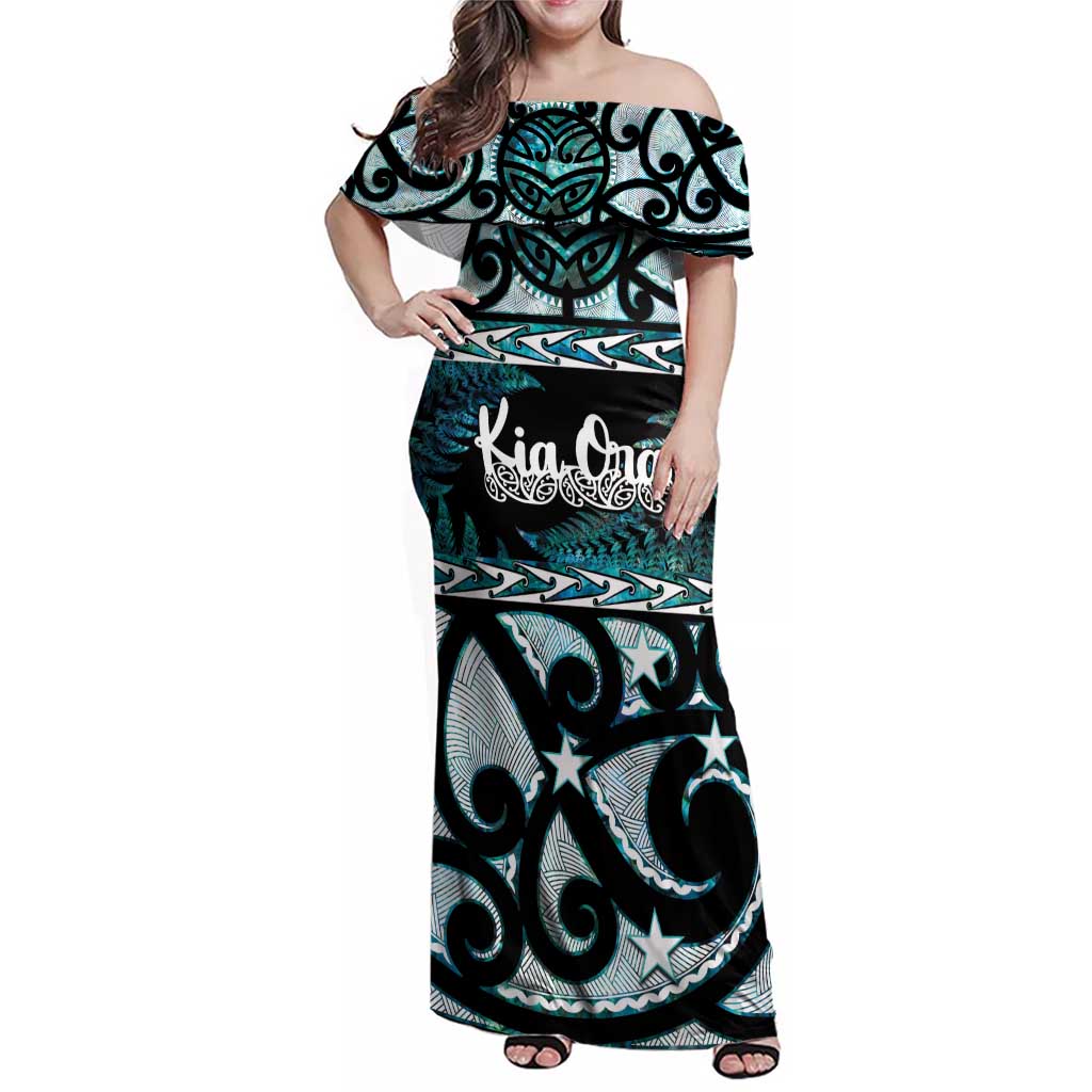 Kia Ora New Zealand Family Matching Off Shoulder Maxi Dress and Hawaiian Shirt Aotearoa Proud Maori Paua Shell Silver Fern - Aussie Hoodie
