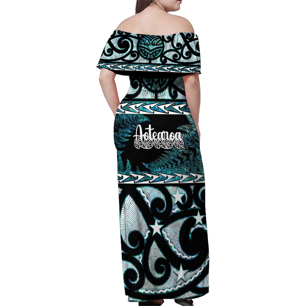 Kia Ora New Zealand Family Matching Off Shoulder Maxi Dress and Hawaiian Shirt Aotearoa Proud Maori Paua Shell Silver Fern - Aussie Hoodie