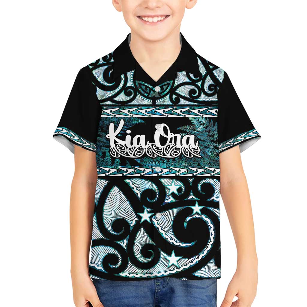 Kia Ora New Zealand Family Matching Off Shoulder Maxi Dress and Hawaiian Shirt Aotearoa Proud Maori Paua Shell Silver Fern - Aussie Hoodie