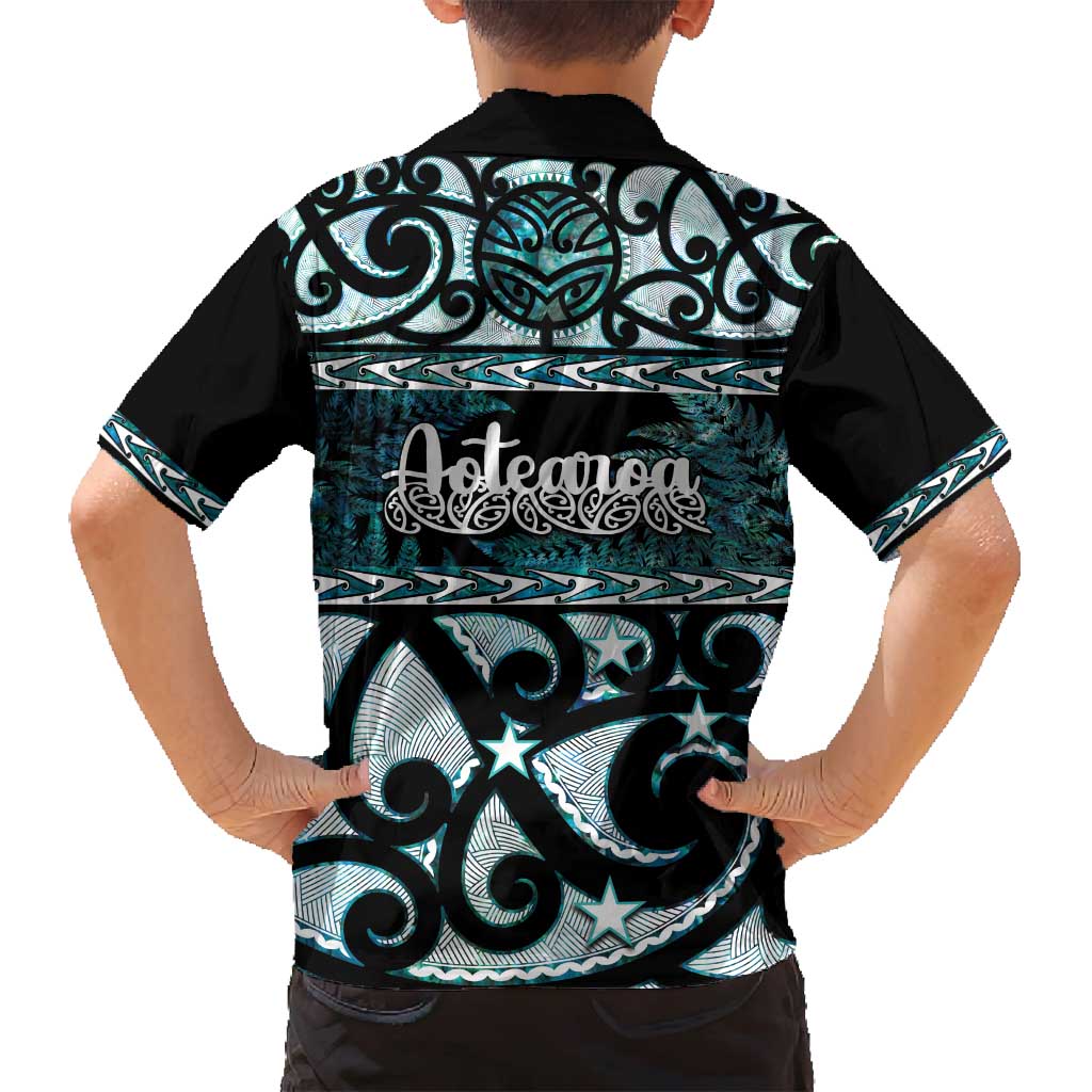 Kia Ora New Zealand Family Matching Off Shoulder Short Dress and Hawaiian Shirt Aotearoa Proud Maori Paua Shell Silver Fern - Aussie Hoodie