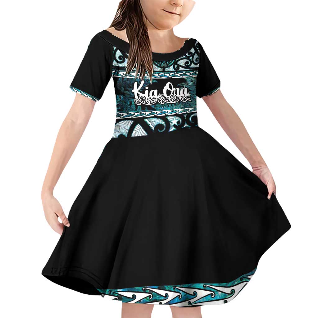 Kia Ora New Zealand Family Matching Off Shoulder Short Dress and Hawaiian Shirt Aotearoa Proud Maori Paua Shell Silver Fern - Aussie Hoodie