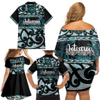 Kia Ora New Zealand Family Matching Off Shoulder Short Dress and Hawaiian Shirt Aotearoa Proud Maori Paua Shell Silver Fern - Aussie Hoodie