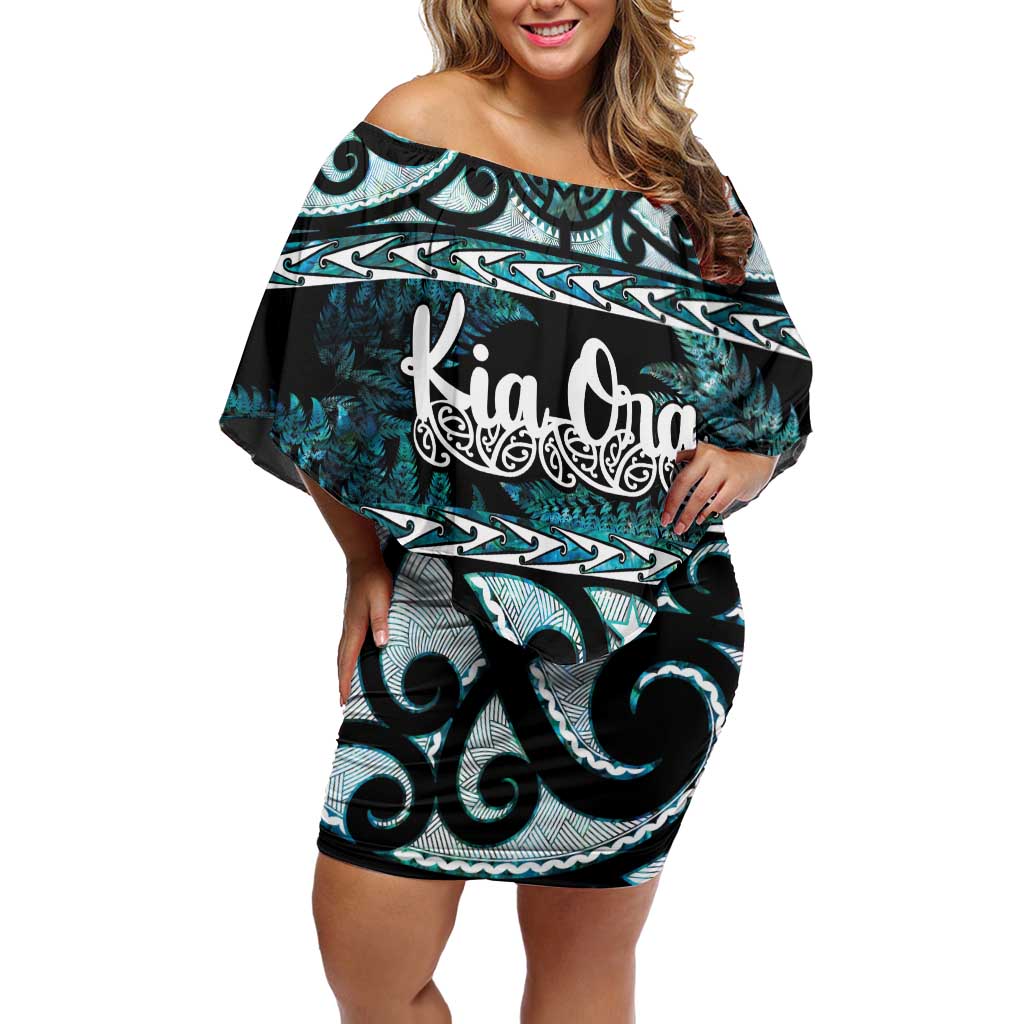 Kia Ora New Zealand Family Matching Off Shoulder Short Dress and Hawaiian Shirt Aotearoa Proud Maori Paua Shell Silver Fern - Aussie Hoodie