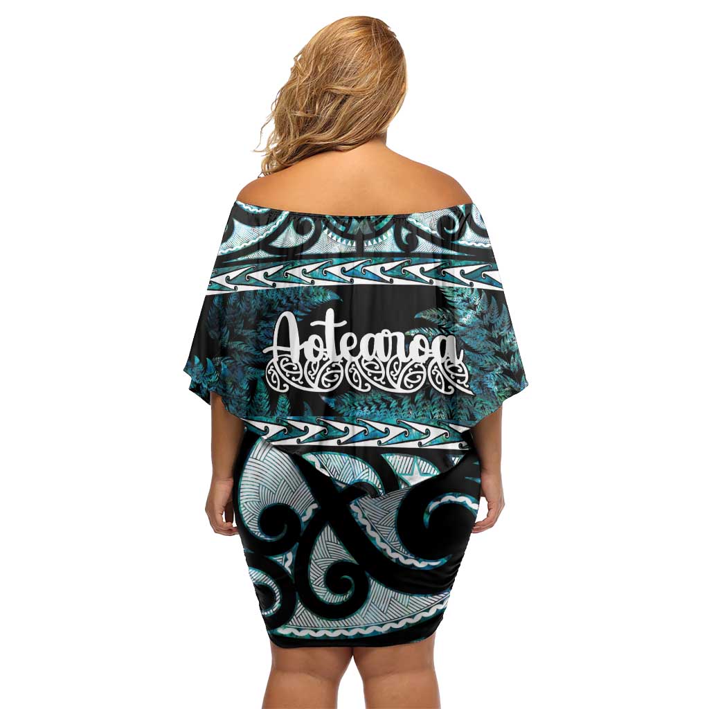 Kia Ora New Zealand Family Matching Off Shoulder Short Dress and Hawaiian Shirt Aotearoa Proud Maori Paua Shell Silver Fern - Aussie Hoodie