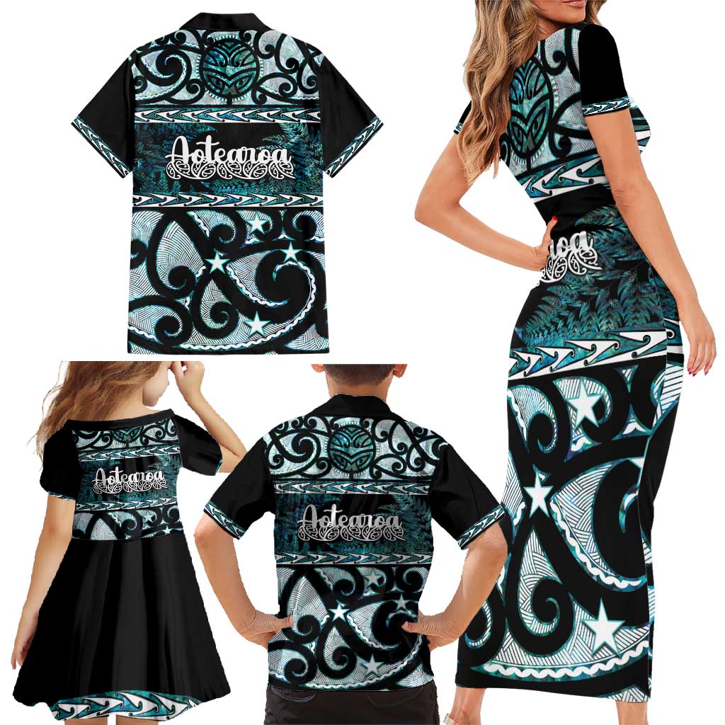 Kia Ora New Zealand Family Matching Short Sleeve Bodycon Dress and Hawaiian Shirt Aotearoa Proud Maori Paua Shell Silver Fern - Aussie Hoodie
