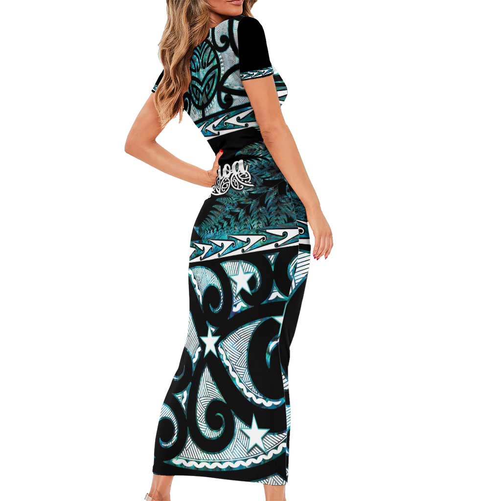 Kia Ora New Zealand Family Matching Short Sleeve Bodycon Dress and Hawaiian Shirt Aotearoa Proud Maori Paua Shell Silver Fern - Aussie Hoodie