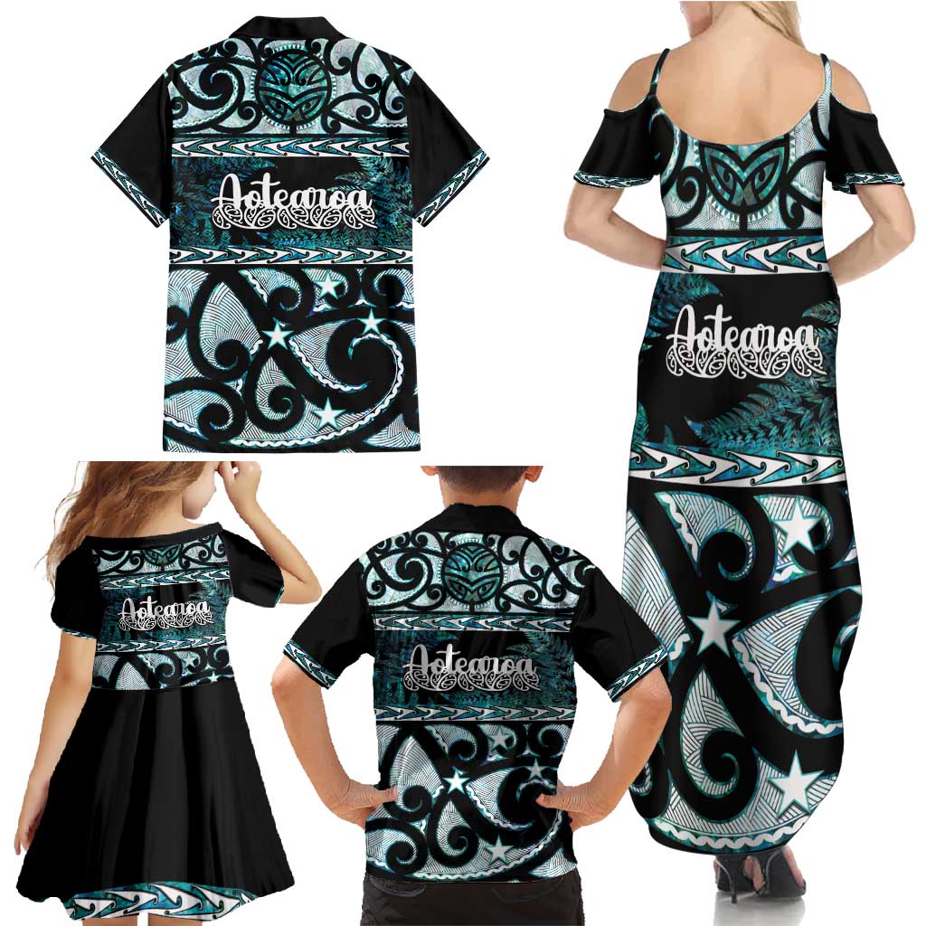 Kia Ora New Zealand Family Matching Summer Maxi Dress and Hawaiian Shirt Aotearoa Proud Maori Paua Shell Silver Fern - Aussie Hoodie