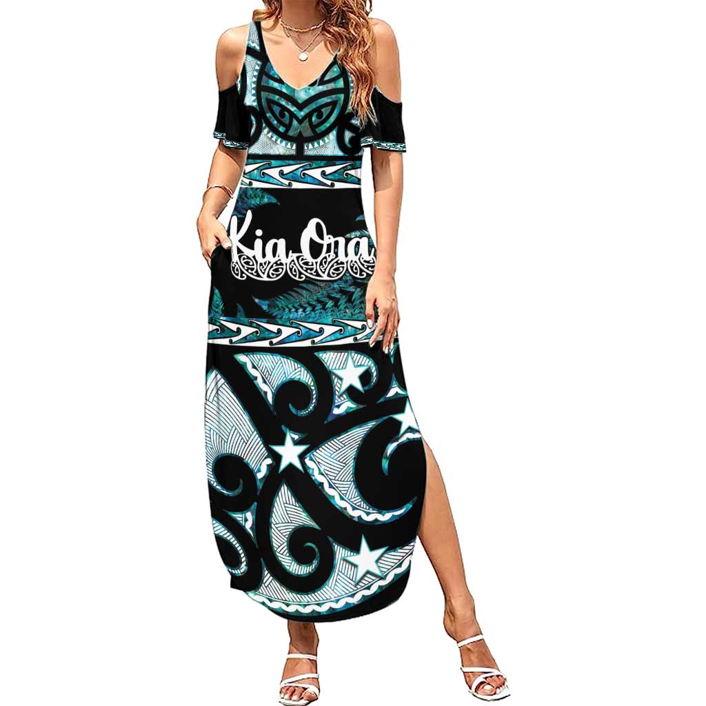 Kia Ora New Zealand Family Matching Summer Maxi Dress and Hawaiian Shirt Aotearoa Proud Maori Paua Shell Silver Fern - Aussie Hoodie