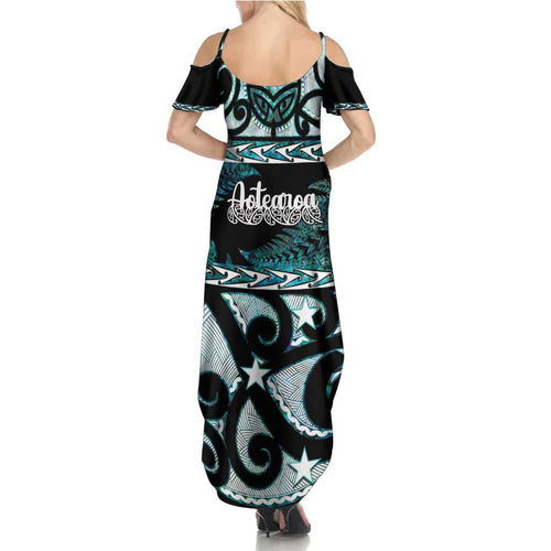 Kia Ora New Zealand Family Matching Summer Maxi Dress and Hawaiian Shirt Aotearoa Proud Maori Paua Shell Silver Fern - Aussie Hoodie