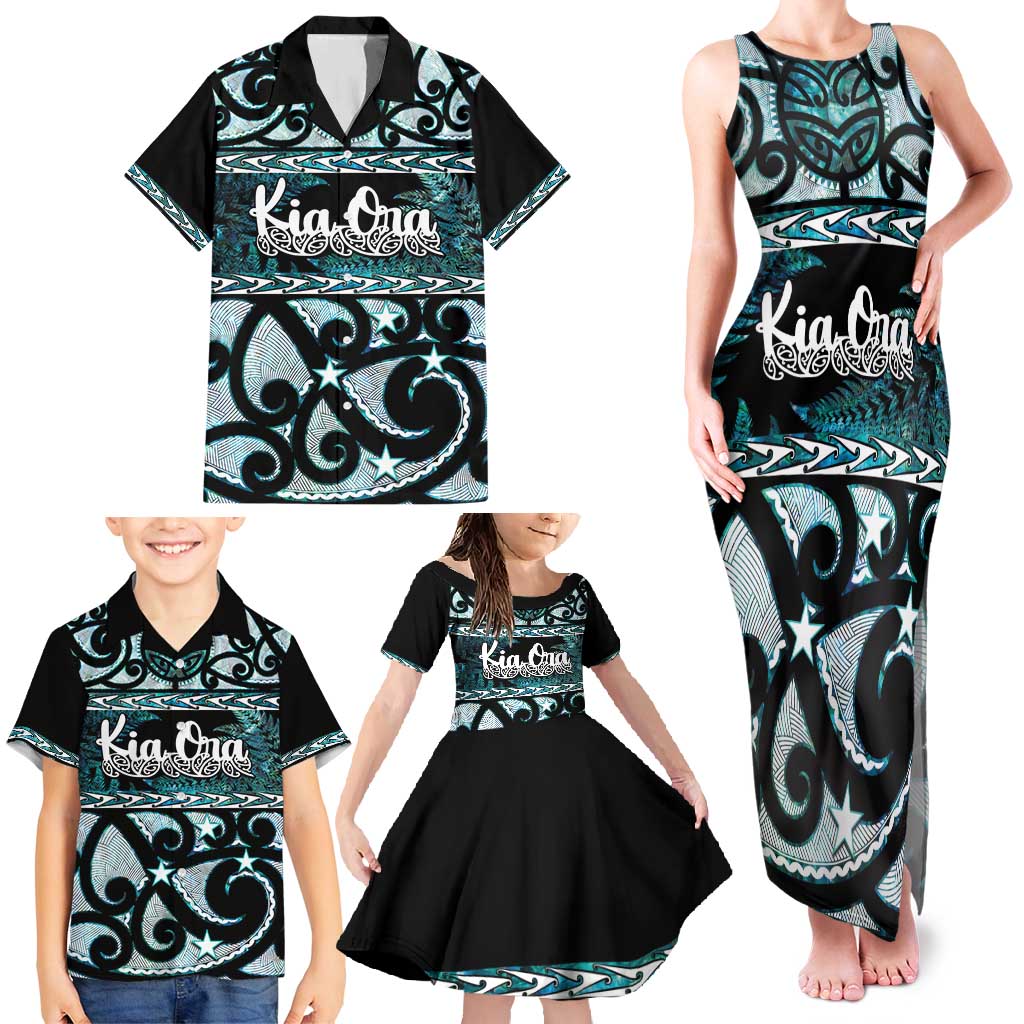 Kia Ora New Zealand Family Matching Tank Maxi Dress and Hawaiian Shirt Aotearoa Proud Maori Paua Shell Silver Fern - Aussie Hoodie