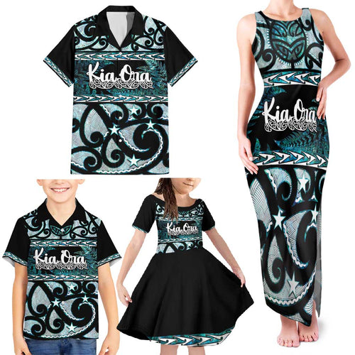 Kia Ora New Zealand Family Matching Tank Maxi Dress and Hawaiian Shirt Aotearoa Proud Maori Paua Shell Silver Fern - Aussie Hoodie