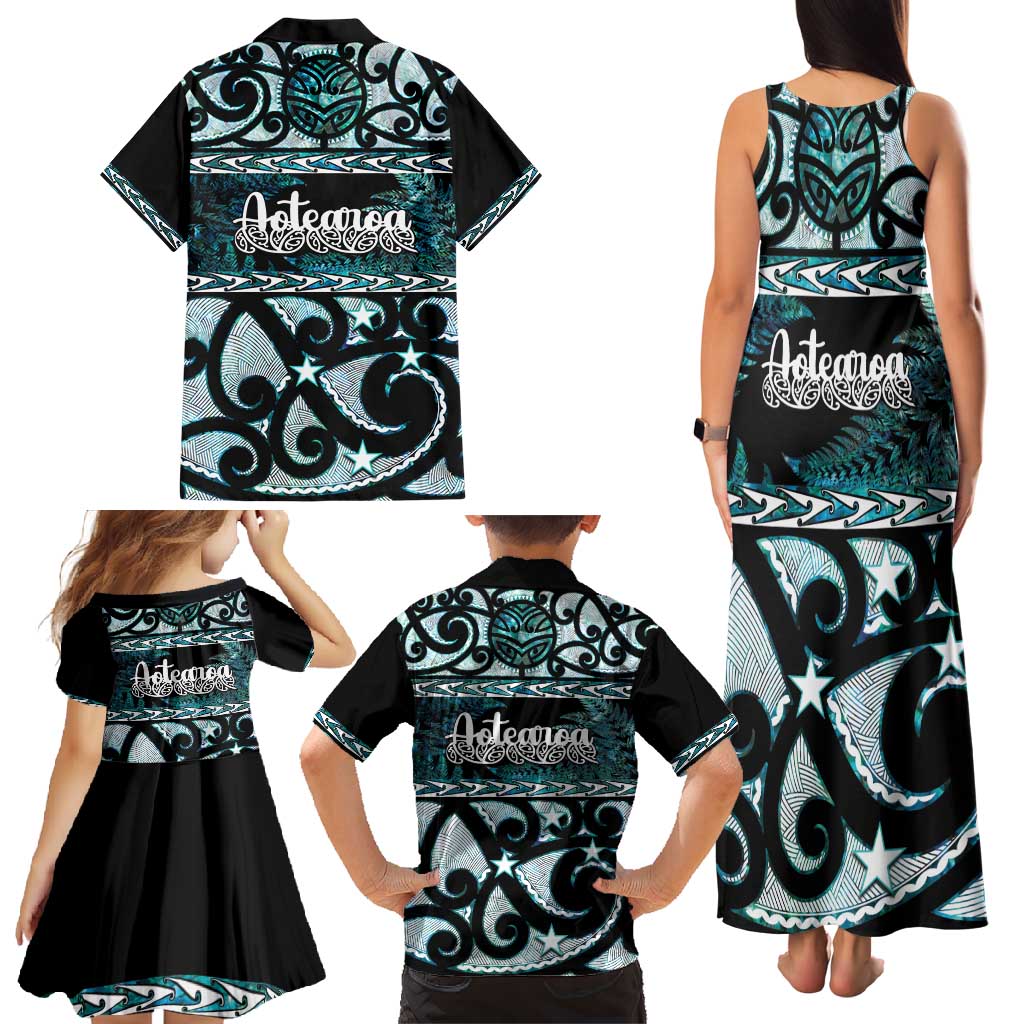 Kia Ora New Zealand Family Matching Tank Maxi Dress and Hawaiian Shirt Aotearoa Proud Maori Paua Shell Silver Fern - Aussie Hoodie