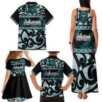 Kia Ora New Zealand Family Matching Tank Maxi Dress and Hawaiian Shirt Aotearoa Proud Maori Paua Shell Silver Fern - Aussie Hoodie