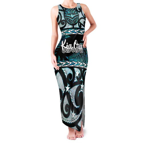 Kia Ora New Zealand Family Matching Tank Maxi Dress and Hawaiian Shirt Aotearoa Proud Maori Paua Shell Silver Fern - Aussie Hoodie
