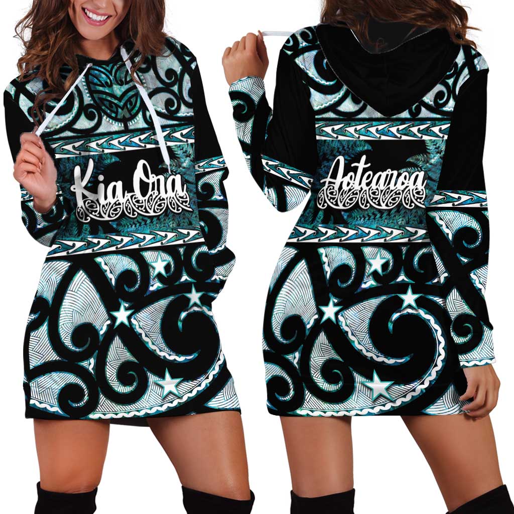 Kia Ora New Zealand Hoodie Dress Aotearoa Proud Maori Paua Shell Silver Fern - Aussie Hoodie