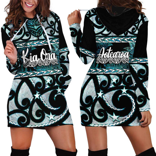 Kia Ora New Zealand Hoodie Dress Aotearoa Proud Maori Paua Shell Silver Fern - Aussie Hoodie
