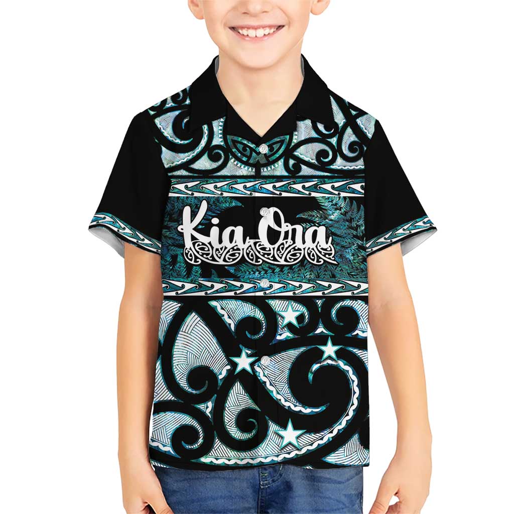 Kia Ora New Zealand Kid Hawaiian Shirt Aotearoa Proud Maori Paua Shell Silver Fern - Aussie Hoodie