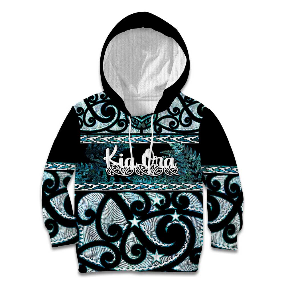 Kia Ora New Zealand Kid Hoodie Aotearoa Proud Maori Paua Shell Silver Fern - Aussie Hoodie