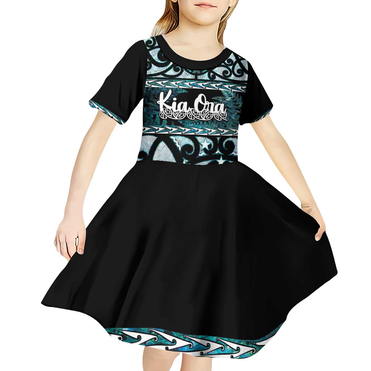 Kia Ora New Zealand Kid Short Sleeve Dress Aotearoa Proud Maori Paua Shell Silver Fern - Aussie Hoodie