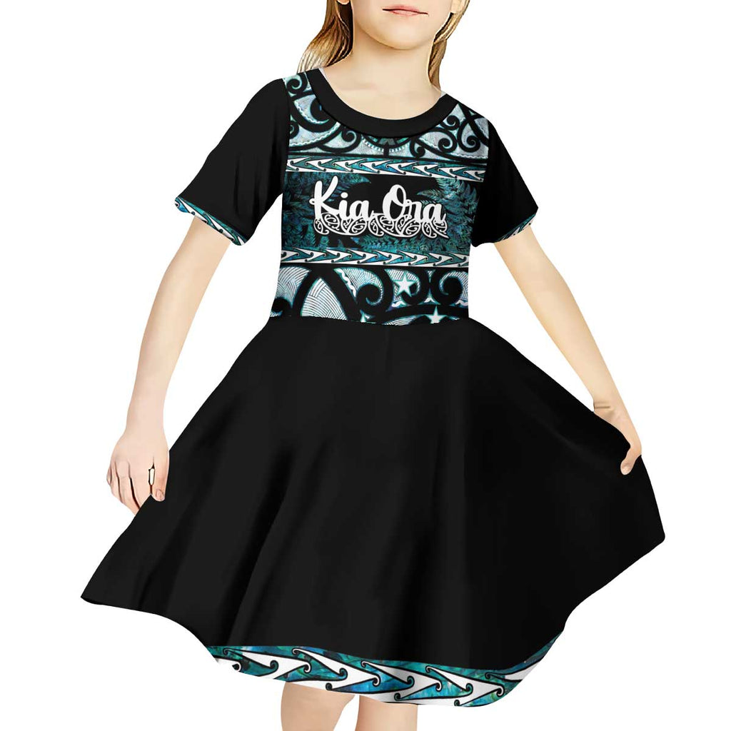 Kia Ora New Zealand Kid Short Sleeve Dress Aotearoa Proud Maori Paua Shell Silver Fern - Aussie Hoodie