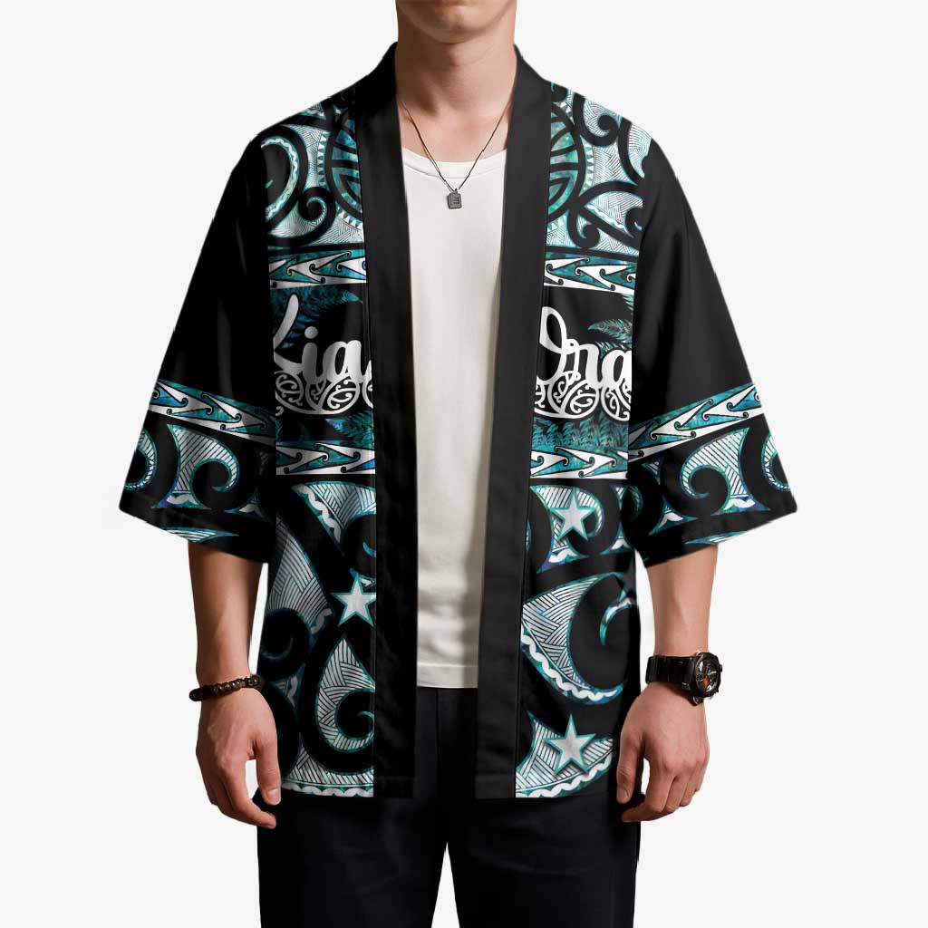 Kia Ora New Zealand Kimono Aotearoa Proud Maori Paua Shell Silver Fern - Aussie Hoodie