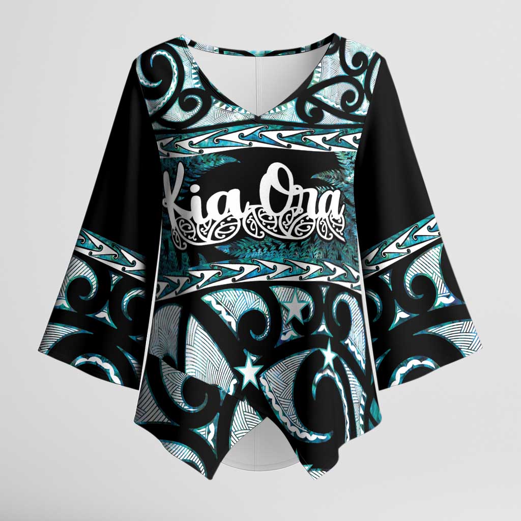 Kia Ora New Zealand Kimono Sleeve Blouse Aotearoa Proud Maori Paua Shell Silver Fern - Aussie Hoodie