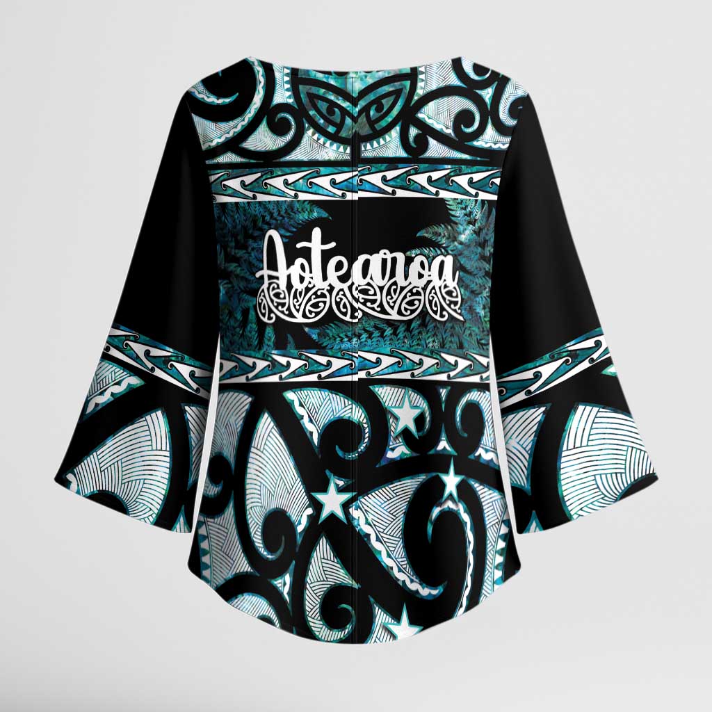 Kia Ora New Zealand Kimono Sleeve Blouse Aotearoa Proud Maori Paua Shell Silver Fern - Aussie Hoodie
