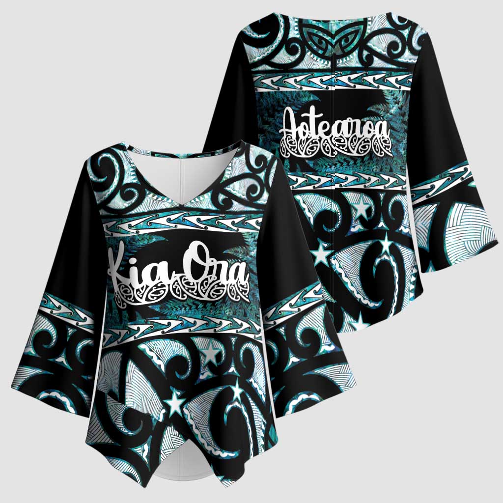 Kia Ora New Zealand Kimono Sleeve Blouse Aotearoa Proud Maori Paua Shell Silver Fern - Aussie Hoodie