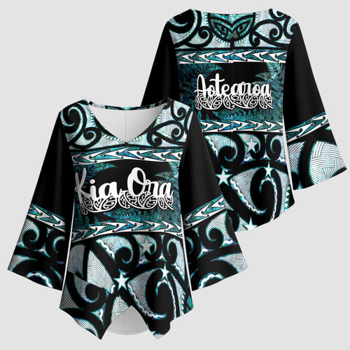 Kia Ora New Zealand Kimono Sleeve Blouse Aotearoa Proud Maori Paua Shell Silver Fern - Aussie Hoodie