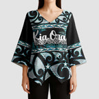 Kia Ora New Zealand Kimono Sleeve Blouse Aotearoa Proud Maori Paua Shell Silver Fern - Aussie Hoodie