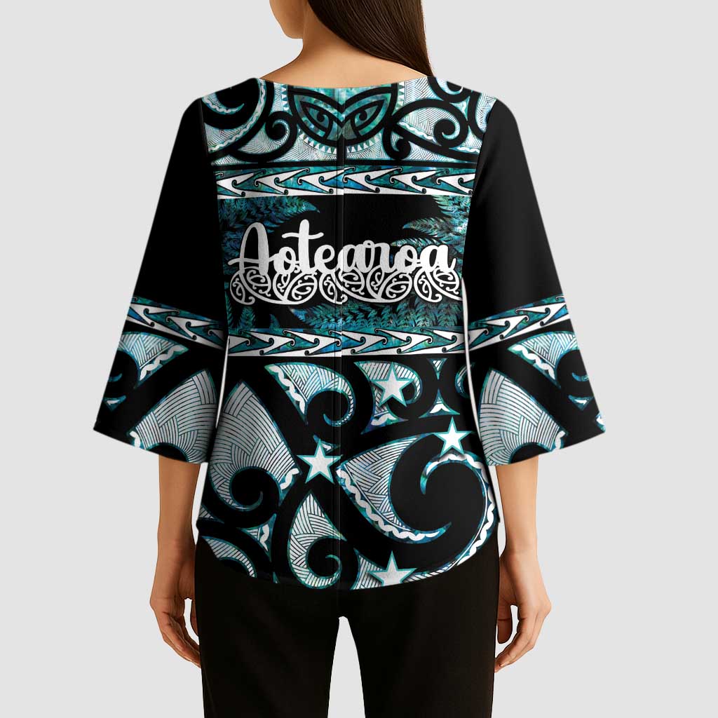 Kia Ora New Zealand Kimono Sleeve Blouse Aotearoa Proud Maori Paua Shell Silver Fern - Aussie Hoodie