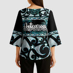 Kia Ora New Zealand Kimono Sleeve Blouse Aotearoa Proud Maori Paua Shell Silver Fern - Aussie Hoodie