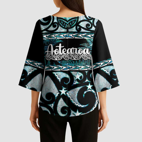 Kia Ora New Zealand Kimono Sleeve Blouse Aotearoa Proud Maori Paua Shell Silver Fern - Aussie Hoodie