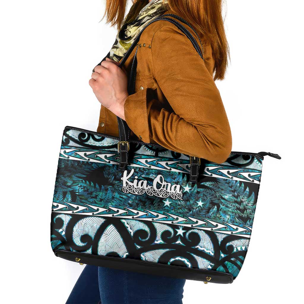 Kia Ora New Zealand Leather Tote Bag Aotearoa Proud Maori Paua Shell Silver Fern - Aussie Hoodie